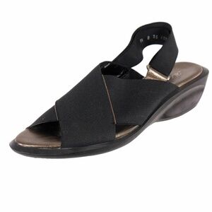 Worn 2x ROBERT CLERGERIE Sandals Strappy Wedge Sz. 9.5 B Black Elastic FRANCE